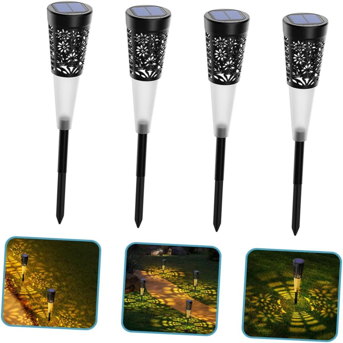 Afbeelding van 4x Solar LED Tuinlamp Met Grondspies – Warm Wit Sfeerverlichting – 5 LEDs Per Lamp – Op Zonne-Energie