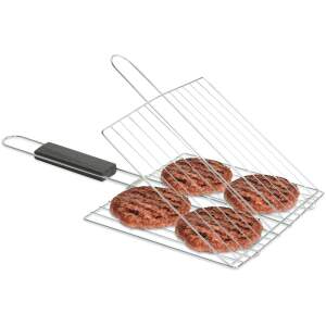 Afbeelding van Grill hamburgergrill 38 x 22 cm chrome coating houten handvat BBQ vlees roosteren [56300D] - a2c2 b1bb 49b1