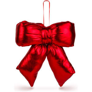 Afbeelding van Glitter strik decoratie rood – Grote decoratieve strik 21 x 19 cm – Feestelijke kerstdecoratie voor boom,