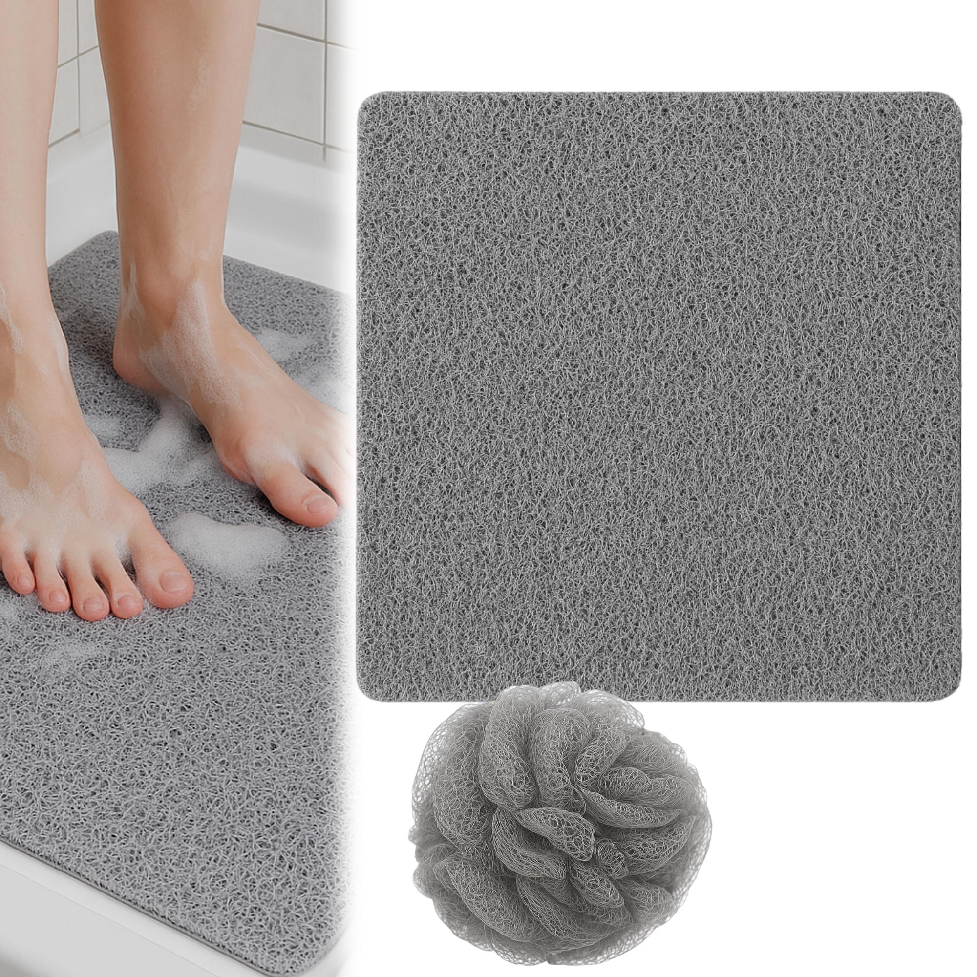 Afbeelding van HSXL - Antislipmat - 60x60CM - Incl. Netspons - Antislip Douchemat Grijs – Anti Slip Douche Cabine Mat –