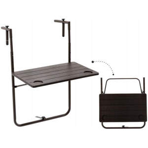 Afbeelding van Opklapbare hangtafel balkon - inklapbare vierkante tafel zwart - metalen railingtafel 60x64x83,5 cm -