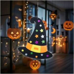 Afbeelding van Halloween decoratie - heksenhoed - ophangbaar - vilt - 38 x 33 cm 1 Stuks [56555B] - ac1b d08c 41a0 b7aa
