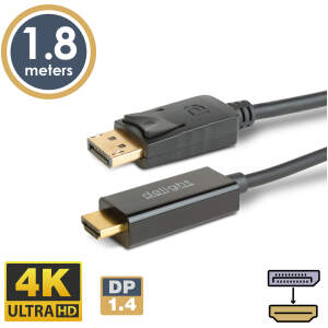 Afbeelding van DisplayPort naar HDMI Kabel – DP 1.4 – 4K – 1,8 m – Vergulde Connectoren – Zwart - 1 Stuks [20334]