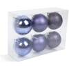 Afbeelding van Kerstdecoratieset - Paars - 6-delig - Ø7 cm - 2 matte, 2 glanzende, 2 glitter kerstballen - Kunststof - Met