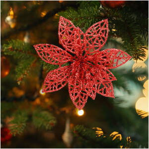Afbeelding van Kerstversiering - met clips - glitterbloem - rood - 3 stuks / verpakking 1 Stuks [58947C] - b1e0 9714 406b