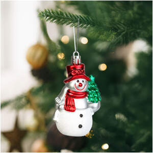 Afbeelding van Kerstboomdecoratie Kerstbal Sneeuwpop – Hangende kerstornament van kunststof – Sneeuwpop met kerstboom 1