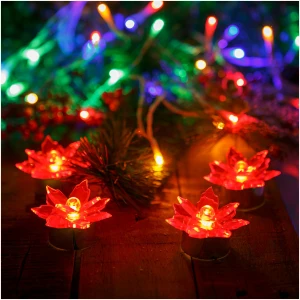 Afbeelding van LED Bloemdecoratie - 4-delige Set - Rode Acrylbloemen met Warm Wit Licht, Batterijgevoed (7 cm) [58973] -