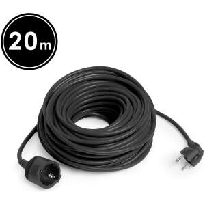 Afbeelding van Verlengsnoer - 20 m - Zwart - 90° Stekker - CEE 7/7 naar Schuko CEE 7/4 - 3×1,5 mm² H05VV-F - 250V AC -