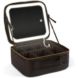 Afbeelding van Make-up Tas met Ingebouwde Spiegel - Zwart - Compacte Toilettas voor Reizen of Dagelijks Gebruik - 1 Stuks