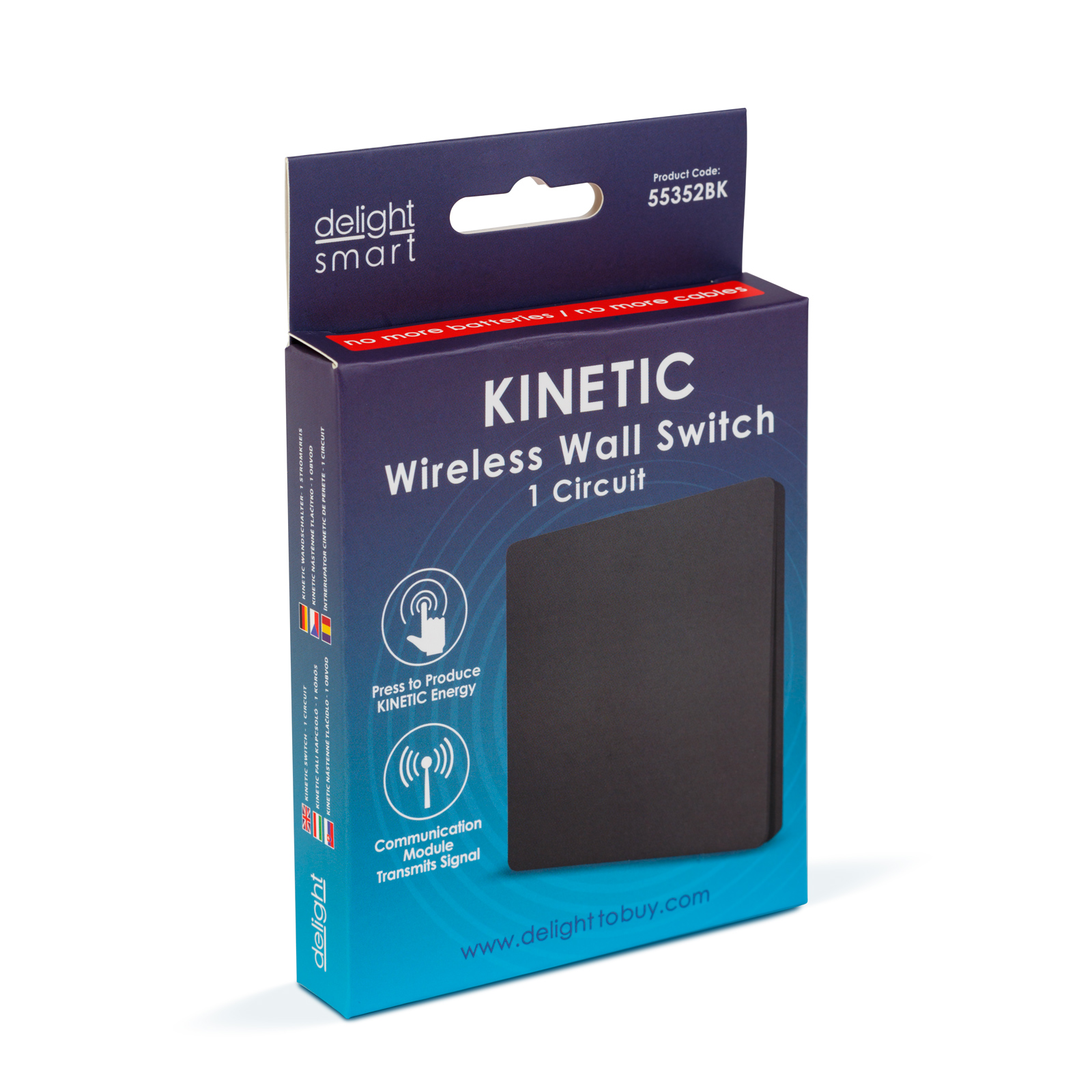 Afbeelding van Kinetische schakelaar - 1-circuit draadloze wandschakelaar - 433MHz - batterijloos - IP20 - matte zwarte