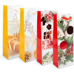 Afbeelding van Flessentas Cadeau - Papieren Gift Bag voor Drankflessen - papier, Kerstmis - 360 x 127 x 83 mm - 4 soorten /