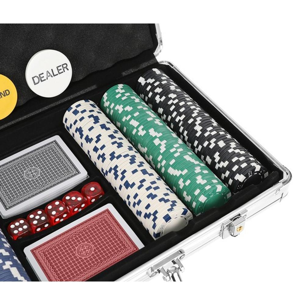 Afbeelding van Poker Set in Aluminium Koffer - 300 Chips, 2 Kaartspellen, Dobbelstenen - Inclusief Sleutel & Dealer Chip