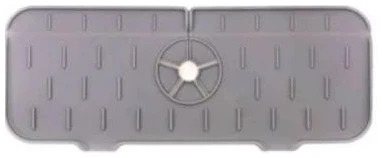 Afbeelding van Siliconen Kraanmat & Sponsenhouder - 38 x 14 cm - Antislip - Grijs - Voor Goedgeorganiseerde Spoelbak