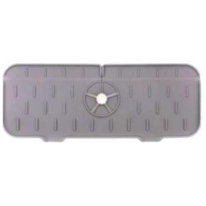 Afbeelding van Siliconen Kraanmat & Sponsenhouder - 38 x 14 cm - Antislip - Grijs - Voor Goedgeorganiseerde Spoelbak