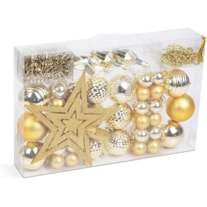 Afbeelding van Kerstdecoratieset - Goud - 66-delig - Ø3/6 cm - 60 kerstballen (mat, glanzend), 3 sterren, 1 piek, 1 m