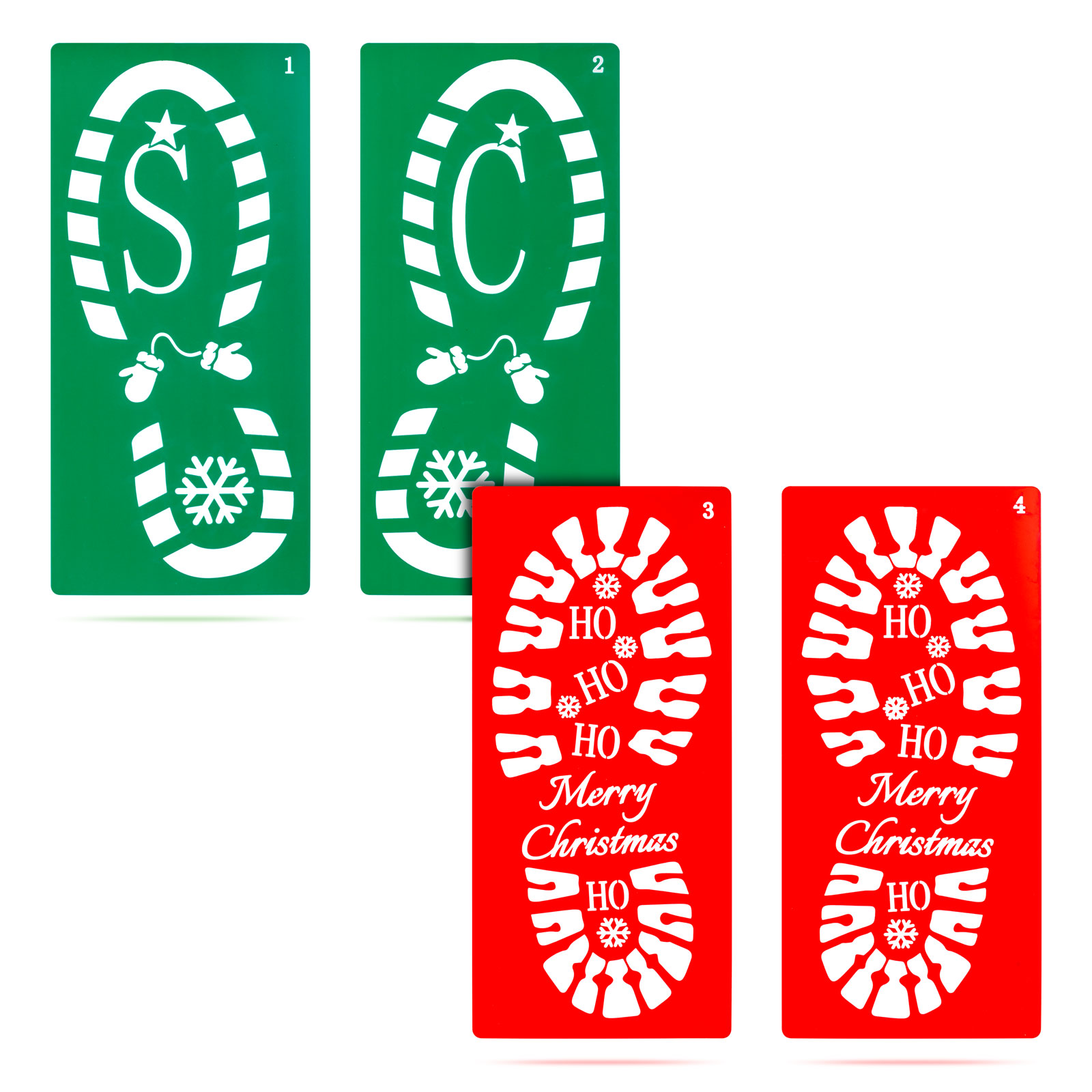 Afbeelding van Kerst voetstappen sjabloonset – Kunststof stencil 30,5 x 14 cm – Voor kerstman en elf voetafdrukken