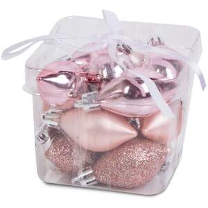 Afbeelding van Kerstdecoratieset - Roségoud - 14-delig - Ø5 cm - 5 matte, 5 glanzende, 4 glitter kerstballen - Kunststof -