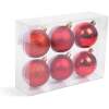 Afbeelding van Kerstdecoratieset - Rood - 6-delig - Ø6 cm - 2 matte, 2 glanzende, 2 glitter kerstballen - Kunststof - Met