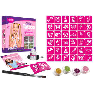 Afbeelding van Glamorous Glitter Tattoo Set Compleet Creatief Pakket Voor Meisjes Met 35 Sjablonen, 4 Glitters en Waterproof