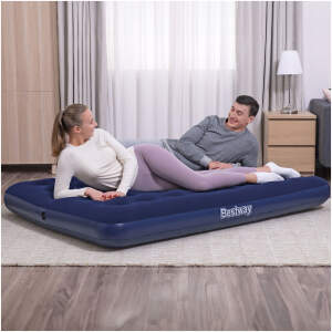 Afbeelding van Bestway éénpersoons (of tweepersoons) Velours Luchtbed 191×137×22 cm - Enkel & comfortabel - Blauw -