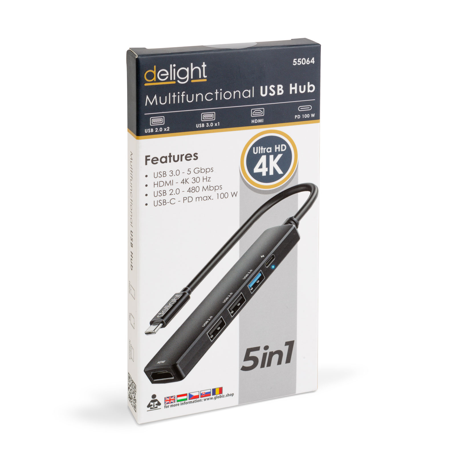 Afbeelding van USB-C Hub met HDMI 4K, 3x USB-A & 1x USB-C - 100 W PD snelladen - 5 Gbps - compacte multifunctionele