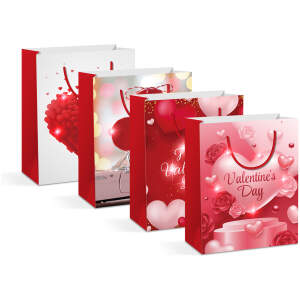 Afbeelding van Cadeauzakje - 5 rode LED's, papier - 178 x 102 x 228 mm - 4 soorten / verpakking - 12 stuks / verpakking