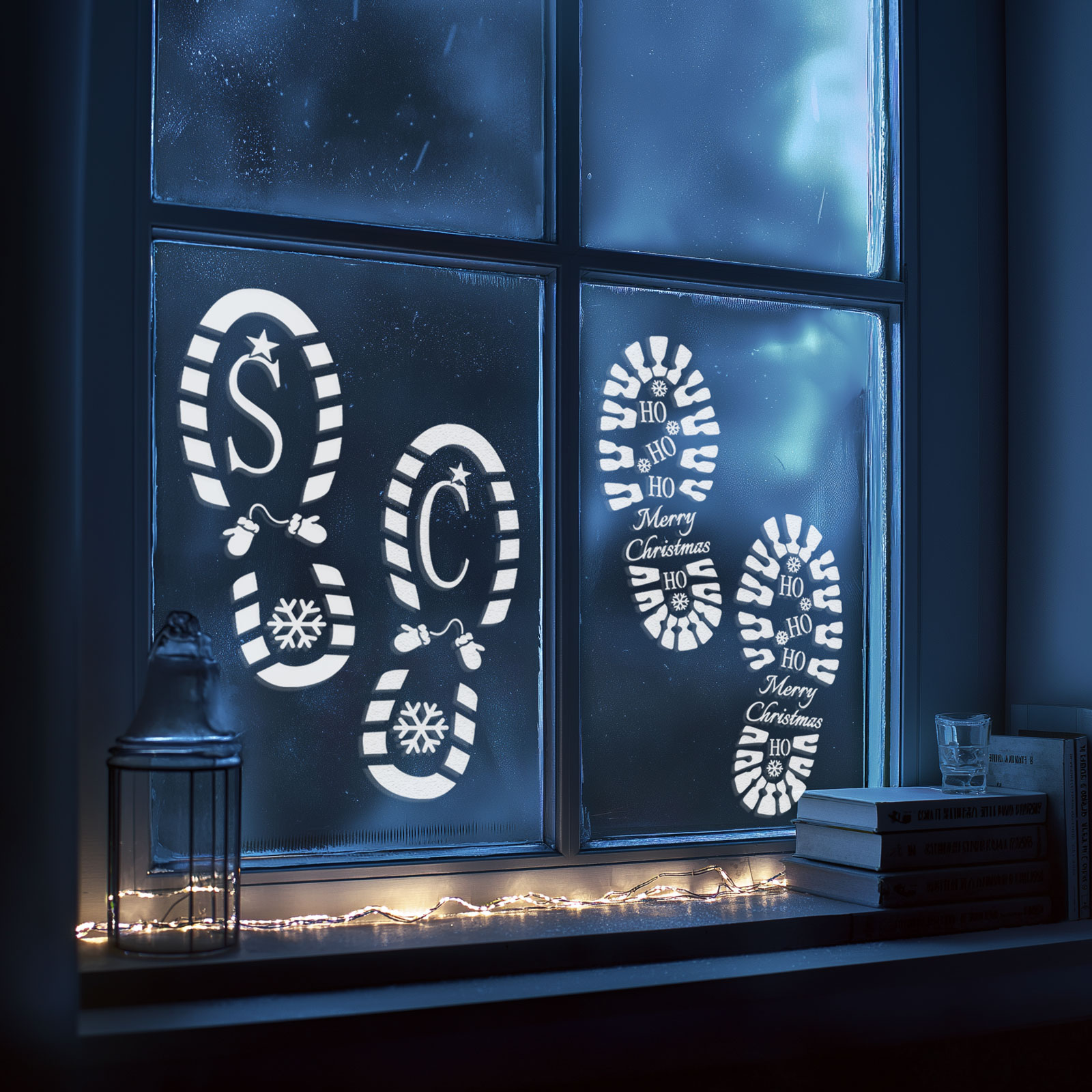 Afbeelding van Kerst voetstappen sjabloonset – Kunststof stencil 30,5 x 14 cm – Voor kerstman en elf voetafdrukken