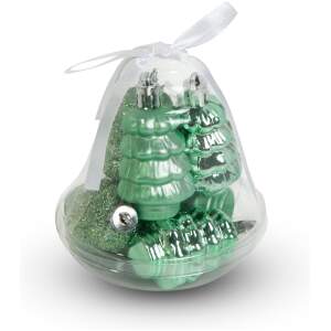 Afbeelding van Kerstdecoratieset - Groen - 6-delig - Ø6 cm - 2 matte, 2 glanzende, 2 glitter kerstballen - Kunststof - Met