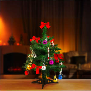 Afbeelding van Kunstkerstboom set van kunststof – Mini kerstboom 40 cm met decoraties – Tafelkerstboom voor huis en
