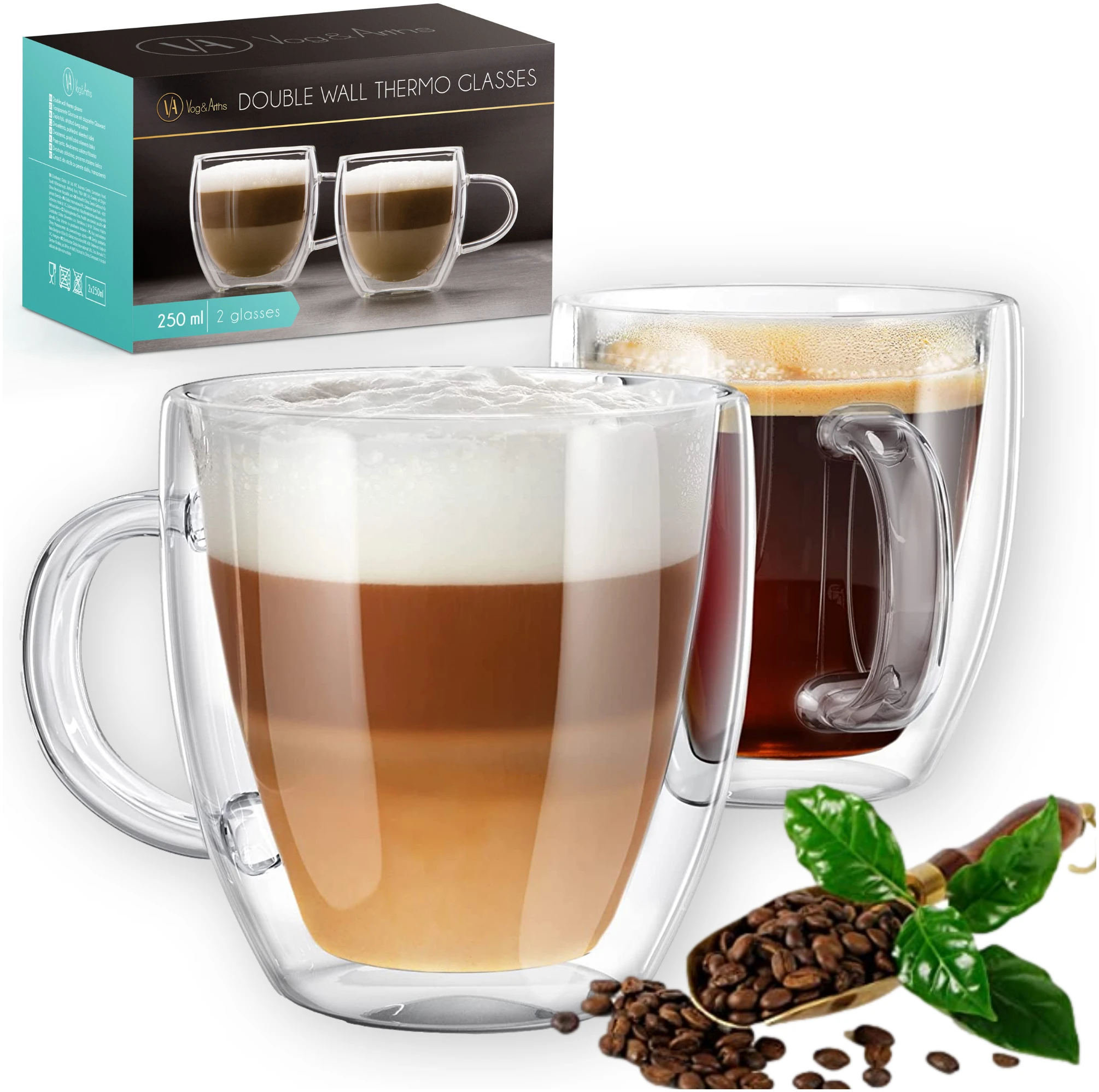 Afbeelding van Vog&Arths - Dubbelwandige Glazen - Theeglazen - 250 ml - 2 stuks - Latte Macchiato / Cappucino Glazen -
