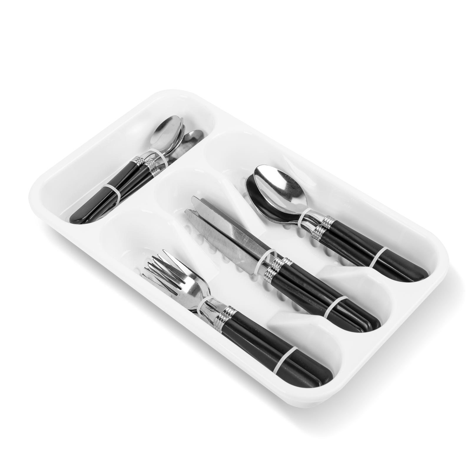 Afbeelding van Bestekset - 4 Persoons Bestek - (16-delig) - Besteksets - Incl. Bestekbak voor in Lade - RVS - Zwart -
