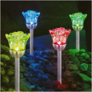 Afbeelding van Solar Lantaarn Met Roos Op Steker – RGB LED – 36,5 Cm – Tuinverlichting Op Zonne-Energie Met