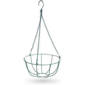 Afbeelding van Hangende Metalen Bloempot Houder – Bloempot Mand Met Haak – Groen – Ø 25 cm – Voor Hangplanten En