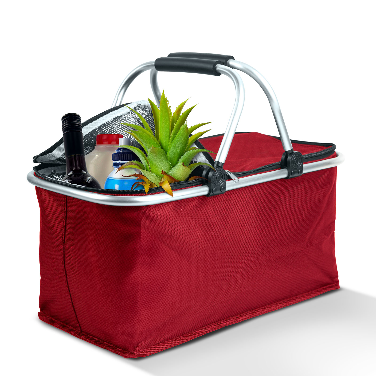 Afbeelding van Thermo Opvouwbare Picknickmand Met Koelvoering – Rood – 49 × 28 × 25 cm – 21 Liter – Geïsoleerde