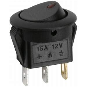 Afbeelding van 5x Ronde Tuimelschakelaar Zwart Met Rode LED – Verlichte Rocker Switch 12V 16A – Inbouw Schakelaar Met