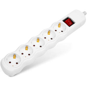 Afbeelding van Stekkerdoos 5-voudig - Zelfmontage zonder Kabel - Met Schakelaar en Kinderbeveiliging - 250V • 16A - Wit