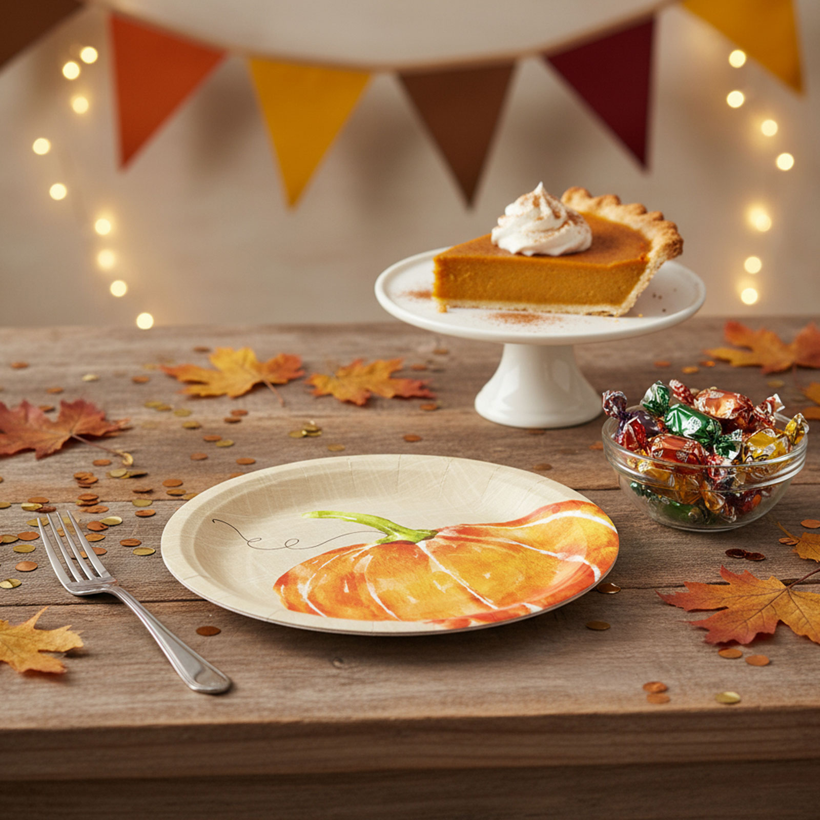 Afbeelding van Papieren Borden Set – Pompoen Design – Herfst & Halloween – Wegwerp Borden – 2 Formaten – 12