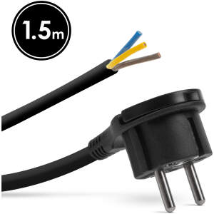 Afbeelding van Haakse Stekker Met 1,5 Meter Kabel Zwart – Montagebare Netstekker Met Treklip – Losse Stekker Met Aarde