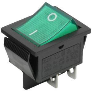 Afbeelding van 5x Rocker Schakelaar Zwart Met Groene LED – Verlichte Tuimelschakelaar DPST 250V 16A – Inbouw ON/OFF