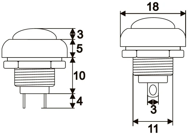 Afbeelding van 5x Inbouw Drukknop Schakelaar SPST OFF-(ON) - Momentane Push Button 250VAC 1A - Normaal Open Ronde