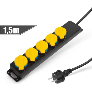 Afbeelding van Buiten Stekkerdoos 5-voudig - Verlengkabel Met Deksel en Kinderbeveiliging - 1,5 m - IP44 - 250V • 16A -