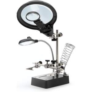 Afbeelding van Derde Hand - Soldeerhulp Met Vergrootglas En Krokodillenklemmen - Printplaat Houder Met 5 LED Verlichting En