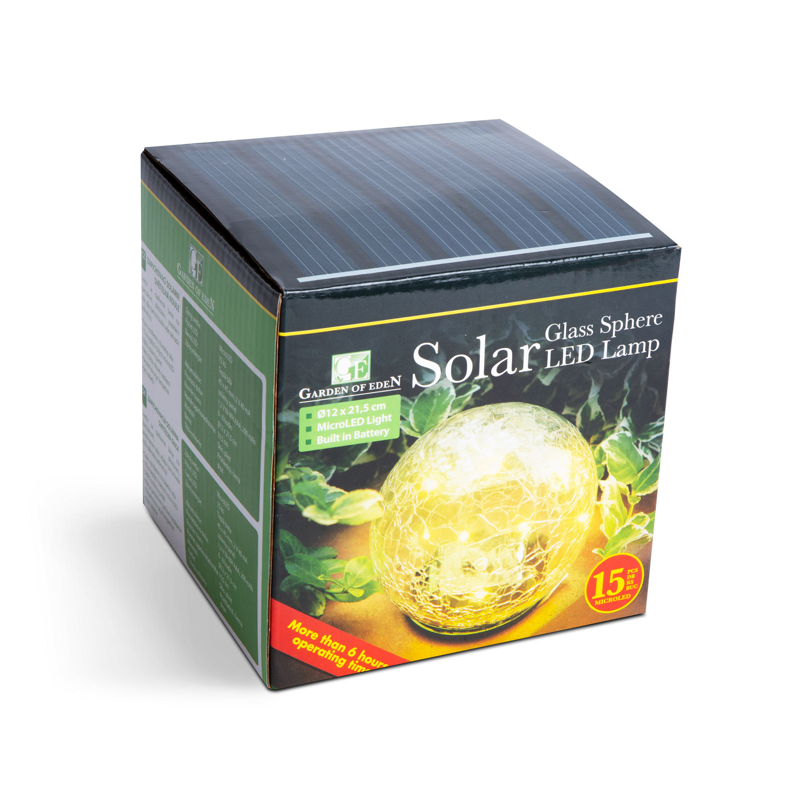 Afbeelding van Solar Glazen Bol Tuinlamp – Ø12 Cm – 15 Warm Witte LED’s – Cracked Glass Design – Met Grondspies