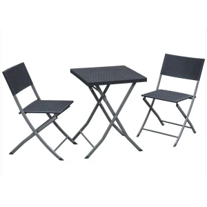 Afbeelding van Opklapbare Tuinmeubelset Met Tafel En 2 Stoelen – Balkon- En Terrasset Van Metaal Met Polyrattan –