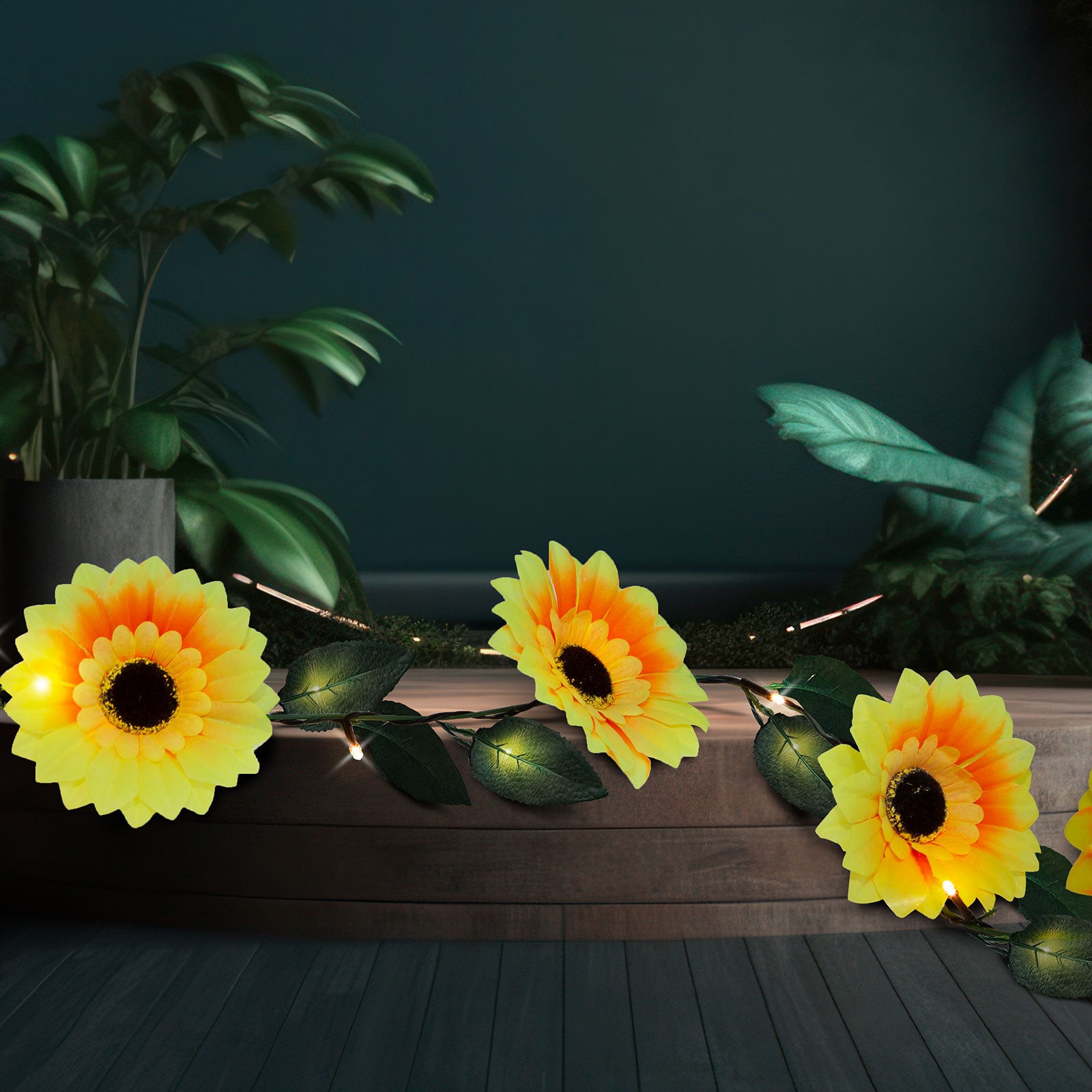 Afbeelding van Solar Bloemen Lichtsnoer – 20 Warm Witte LED’s – 2 M – Op Zonne-Energie – Automatisch Aan Bij