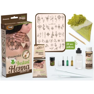 Afbeelding van Instant Henna Set - Compleet Ornamentaal Tattoo Pakket | 39 Sjablonen, 3 Metalen Tips, Correctiestift &
