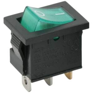 Afbeelding van 5x Verlichte Tuimelschakelaar Zwart Met Groene LED – Inbouw Rocker Switch OFF/ON 250V 6A – Enkelpolige