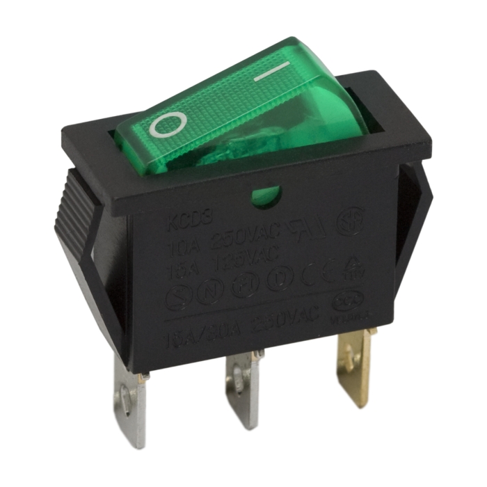 Afbeelding van 5x Verlichte Wipschakelaar SPST OFF-ON - Rocker Switch 250VAC 16A / 125VAC 20A - Inbouw Schakelaar Met Groene