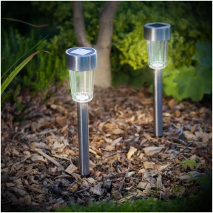 Afbeelding van 1x Solar LED Tuinlamp Met Grondspies – Koel Wit – Grijs – Metaal – 18,5 Cm – Op Zonne-Energie –