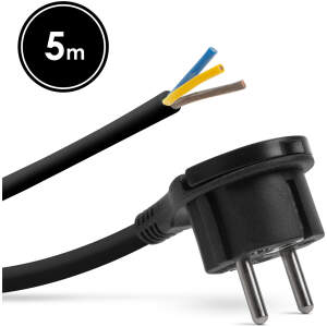 Afbeelding van Haakse Stekker Met 5 Meter Kabel Zwart – Montagebare Netstekker Met Trek lip – Losse Stekker Met Aarde